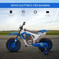 Moto da Cross Elettrica per Bambini da 3-5 Anni, Moto Elettrica per Bambini con Batteria 12V Ricaricabile e Rotelline Rimovibili, 106.5x51.5x68cm, Blu