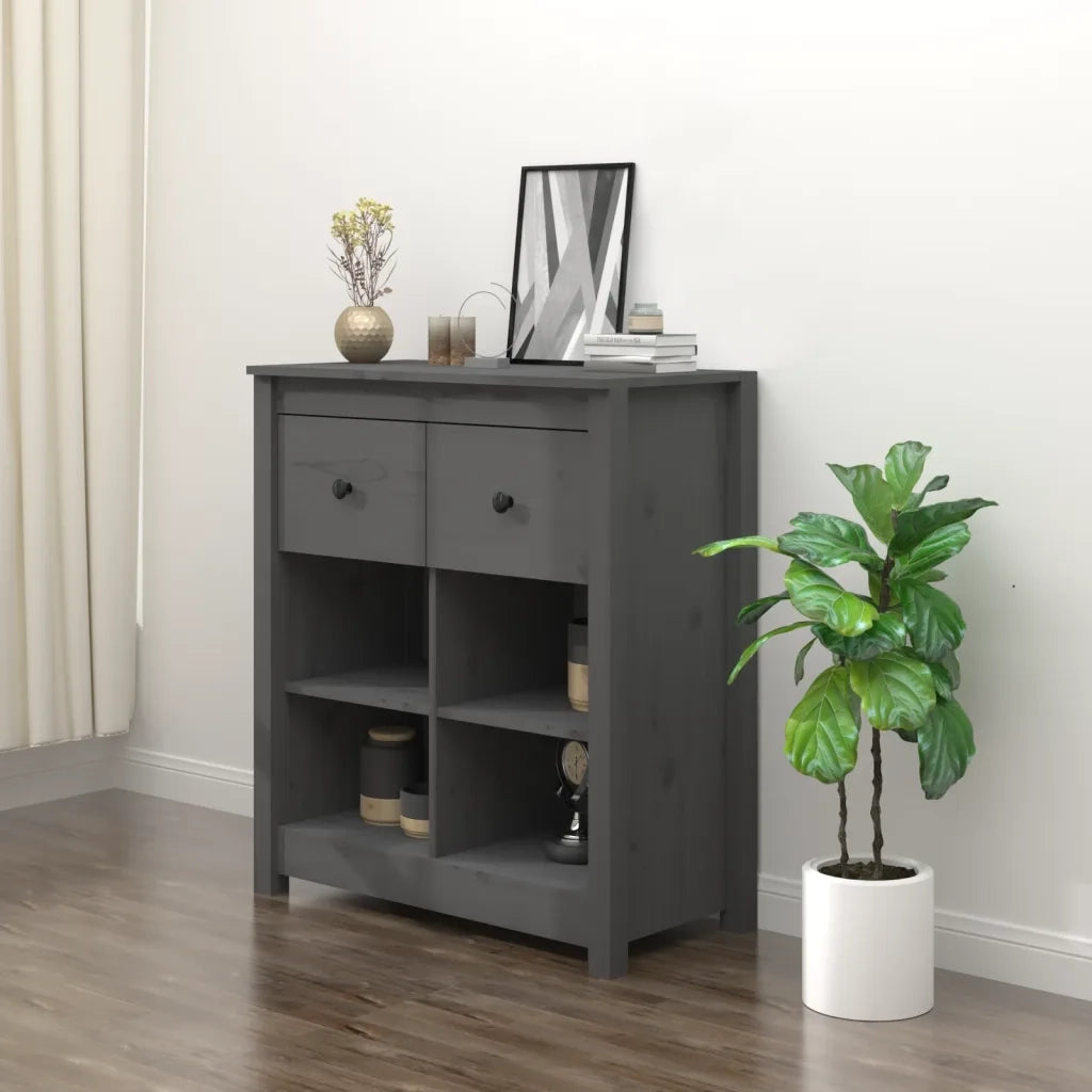 Credenza-Buffet-Armadio da cucina Grigia 70x35x80 cm in Legno Massello di Pino