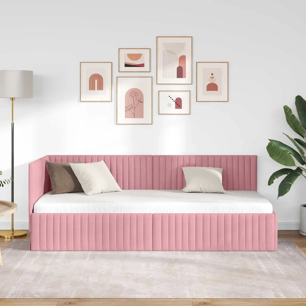 Letto singolo | Letto per adulti | Cornice del letto ad angolo Rosa 80 cm x 200 cm Velluto