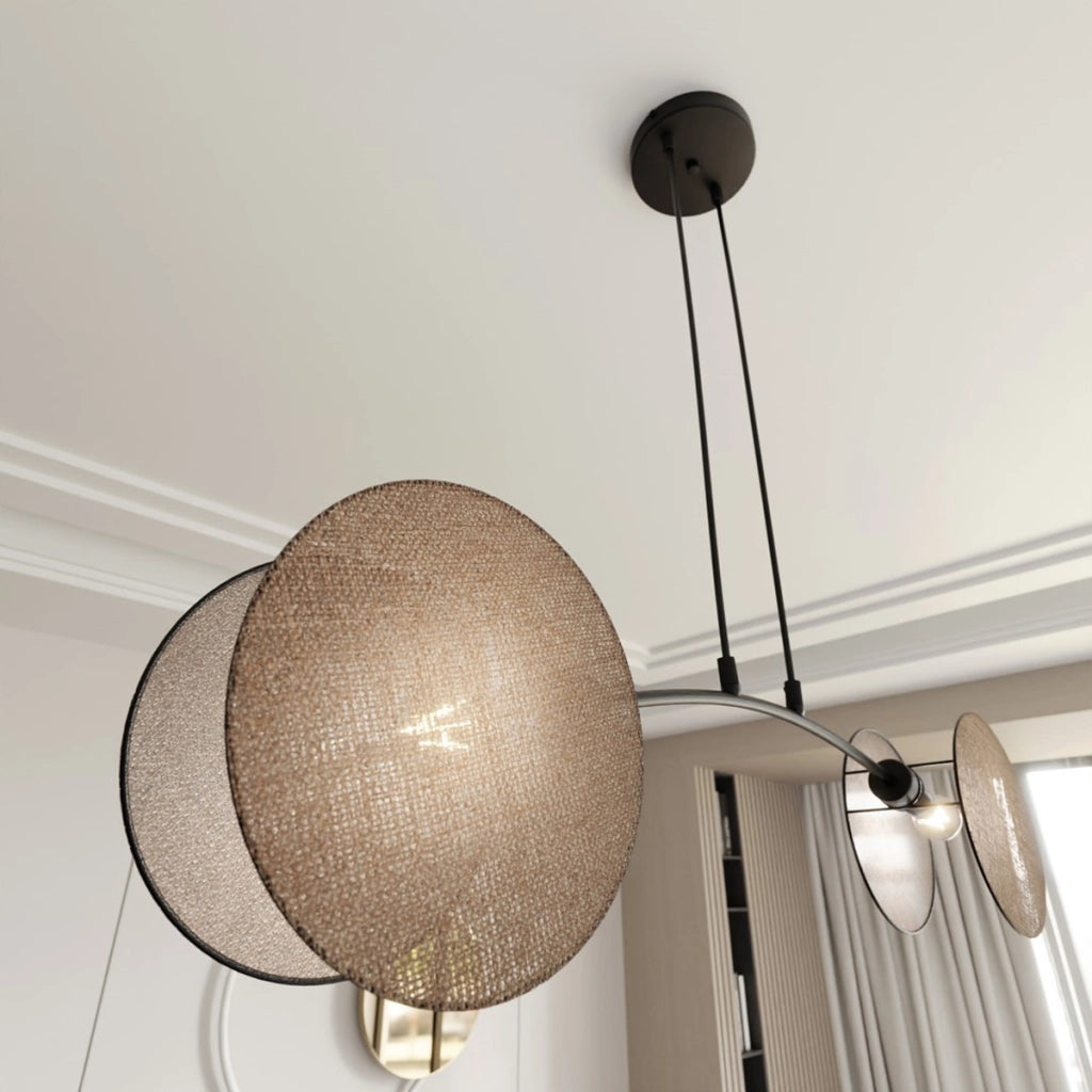 Lampada a sospensione MOTIF in acciaio nero e tessuto beige
