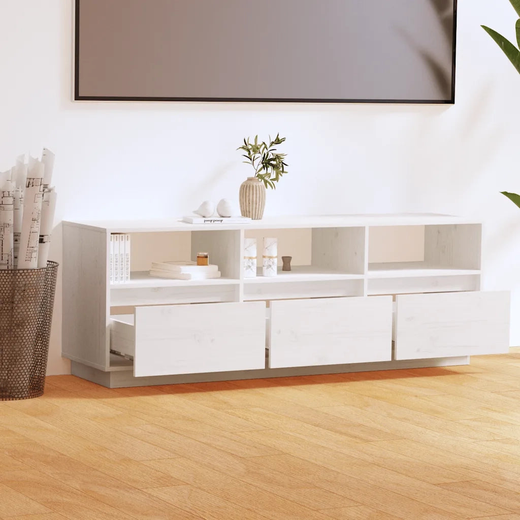 Mobile Porta TV-Credenza TV Bianco 140x37x50 cm in Legno Massello di Pino