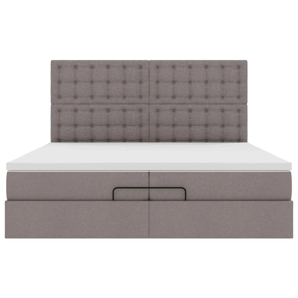 Struttura Letto Pouf con Materassi Tortora 200x200 cm Tessuto 3313352