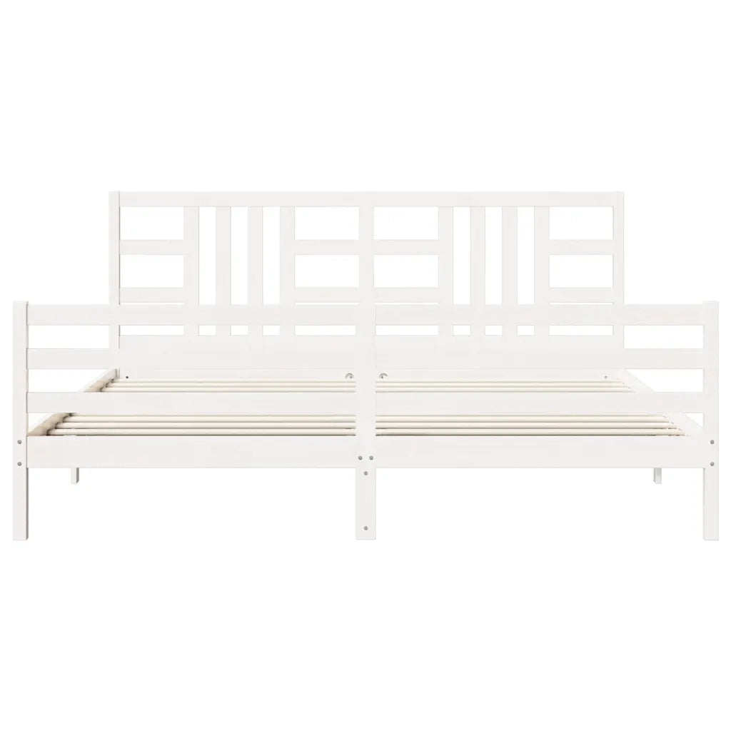 Giroletto con Testiera-Struttura Letto con testiera Bianco 200x200 cm in Legno Massello 519873