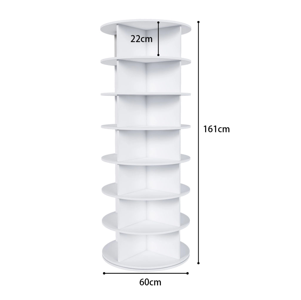 Scarpiera girevole a 7 ripiani in PVC bianco 60x60x161 cm