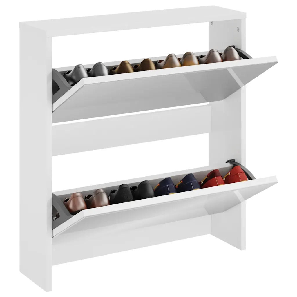 Scarpiera con Specchio a 2 Livelli Bianco lucido 63x17x67 cm 342631