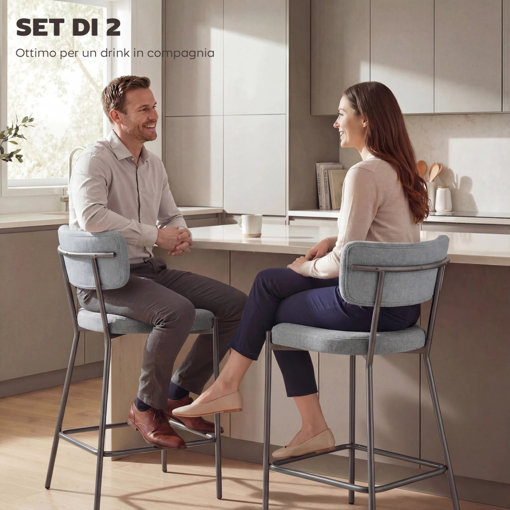 Sgabelli da Bar con Schienale ¨C zephmum ¨C Grigio Chiaro Metallo Tessuto