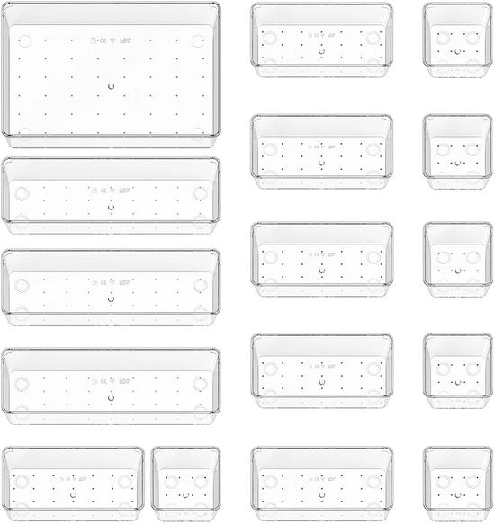 Organizzatore di carrello 16 pezzi - Cassetti di carrello trasparenti in plastica - Configurabili - Pannelli di carrello staccabili - Adatti per bagno/cucina - Risparmio di spazio