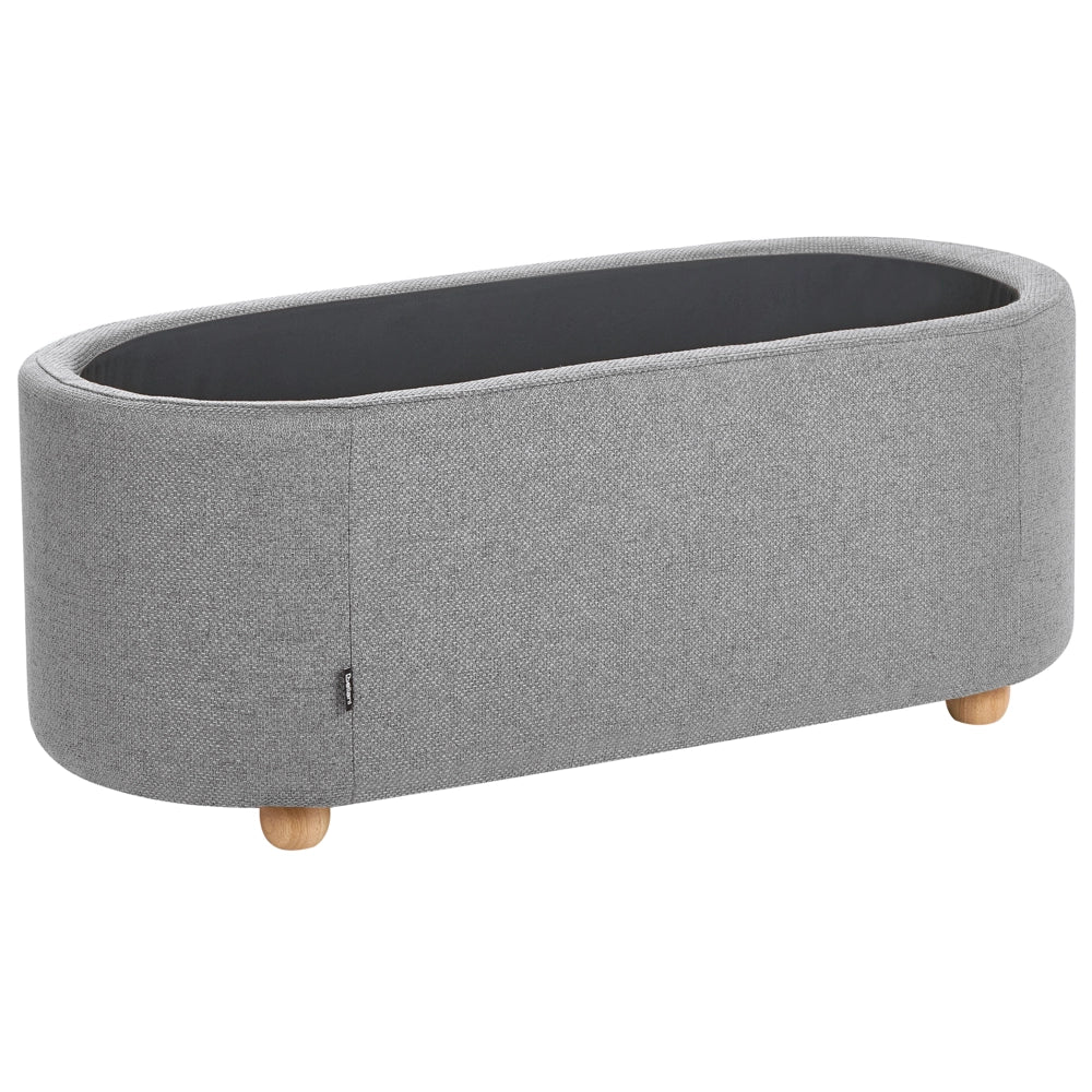 Panca contenitore in tessuto grigio chiaro con finitura idrorepellente pouf imbottito con contenitore seduta per l'ingresso