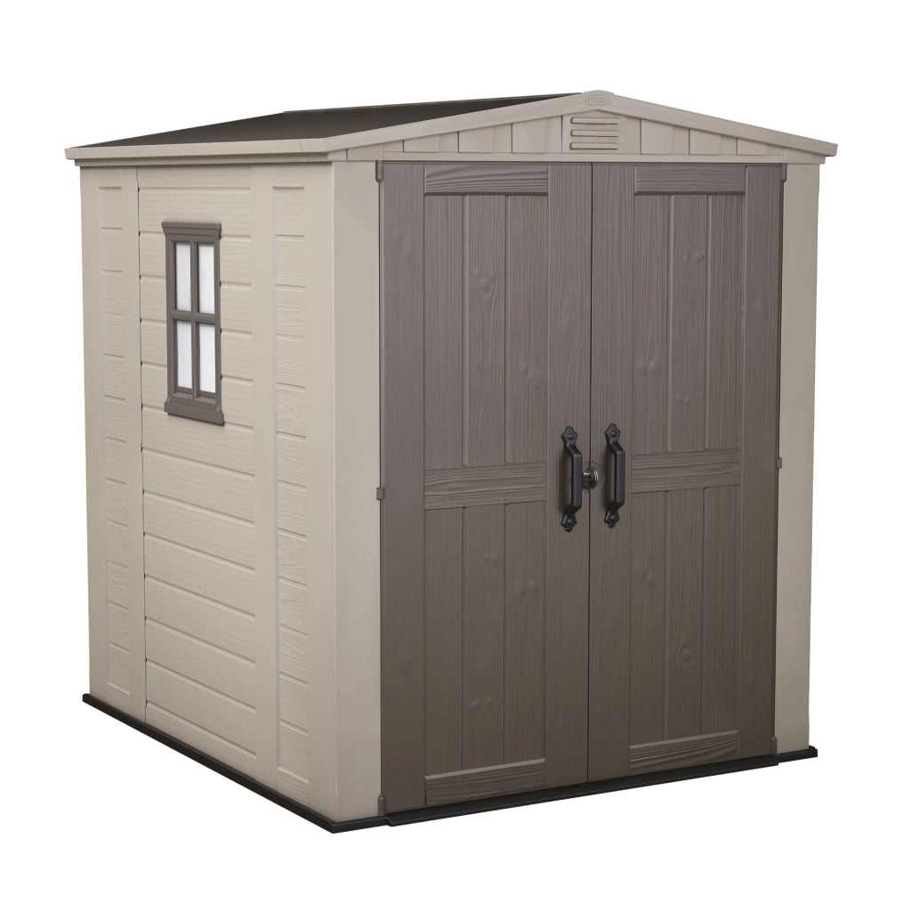 Factor 6x6  - Casetta da Giardino 178x208x182 cm 2 Ante per deposito attrezzi finitura effetto legno  in Resina Beige