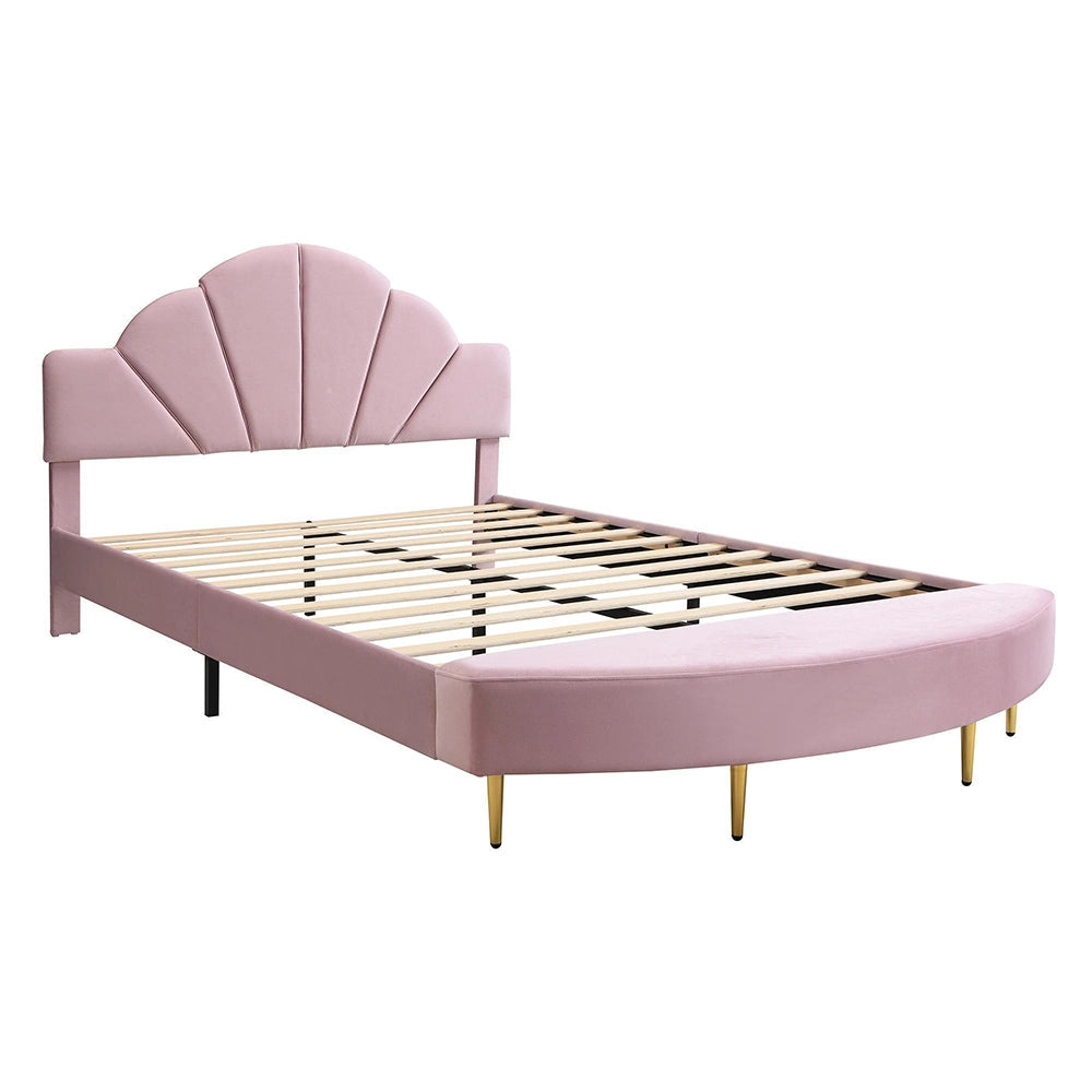 Letto imbottito-Xylo-140x200cm velluto panchina coordinata rosa