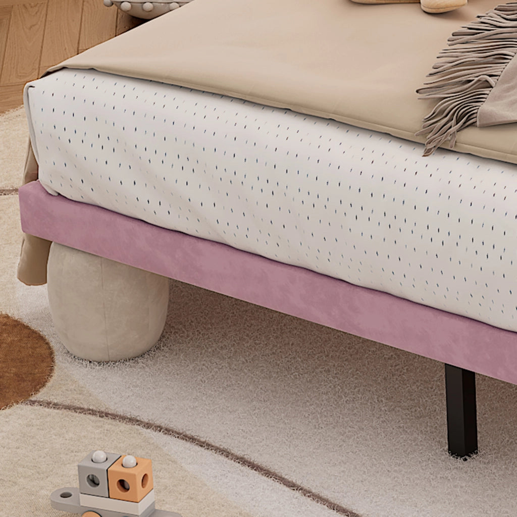 OKWISH Letto Imbottito 140×200 cm, Letto Matrimoniale con Striscia Luminosa Multicolore e Testiera Ondulata, senza Materasso, in Velluto, Beige