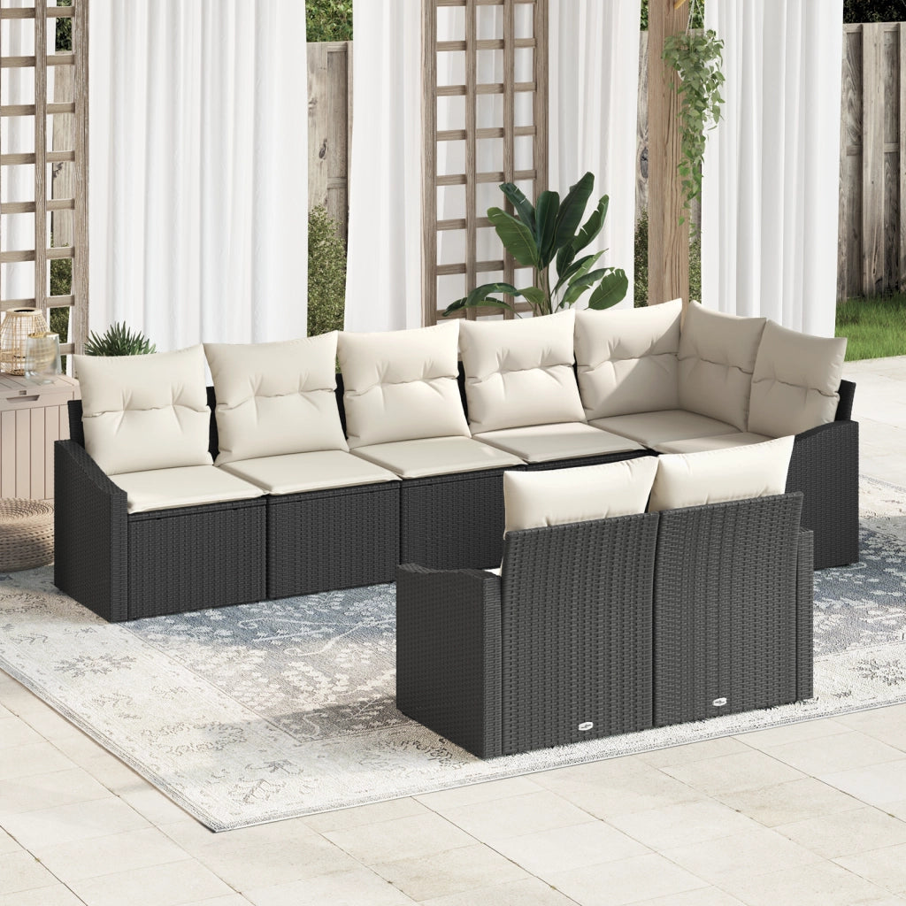 Set da pranzo da giardino 8 pezzi con cuscini neri in polyrattan