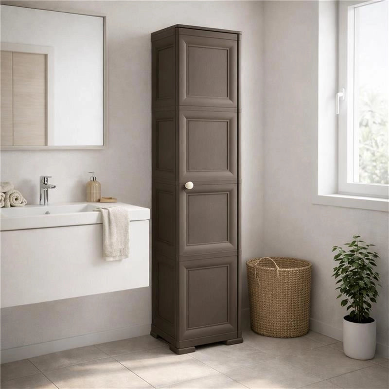 ARMADIO A COLONNA WENGÉ SCURO 40X43X164 CM CON 4 RIPIANI E 1 ANTA LISCIA – MOBILE VERTICALE ORGANIZZAZIONE CASA SALVASPAZIO