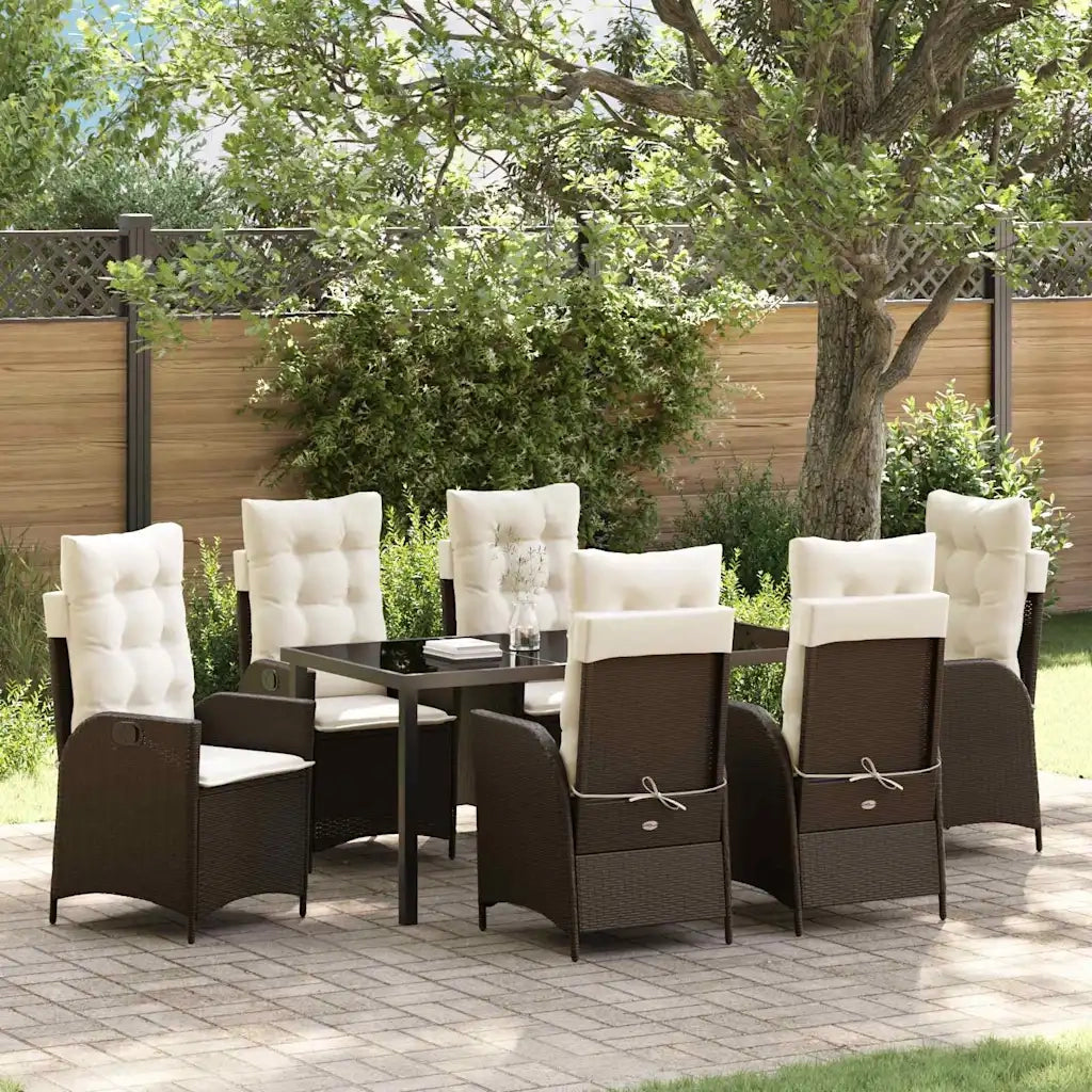 Set da Pranzo per Giardino con cuscino 7 pcs Marrone polyrattan 3380495