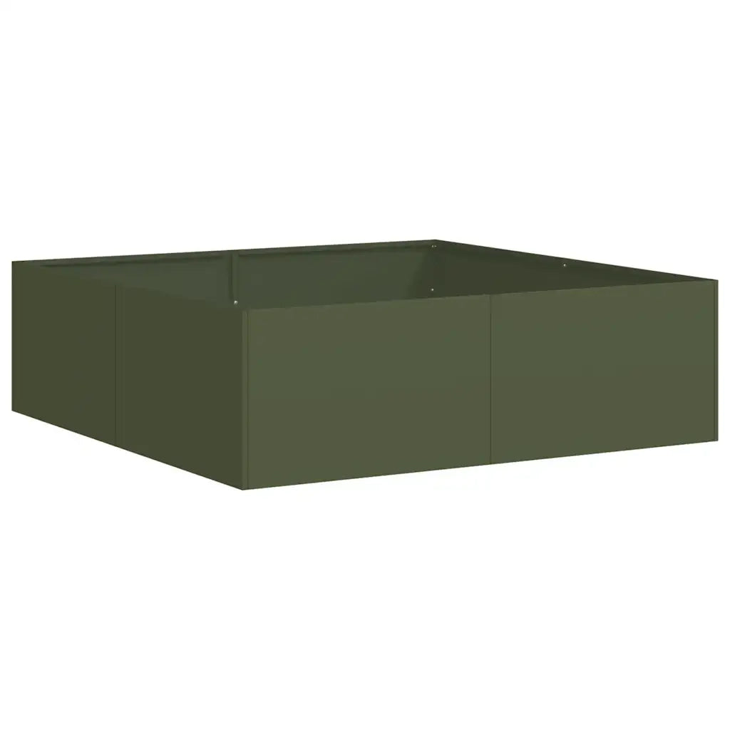 Fioriera-Vaso-Contenitore per Piante Verde Oliva 100x100x30 cm in Acciaio