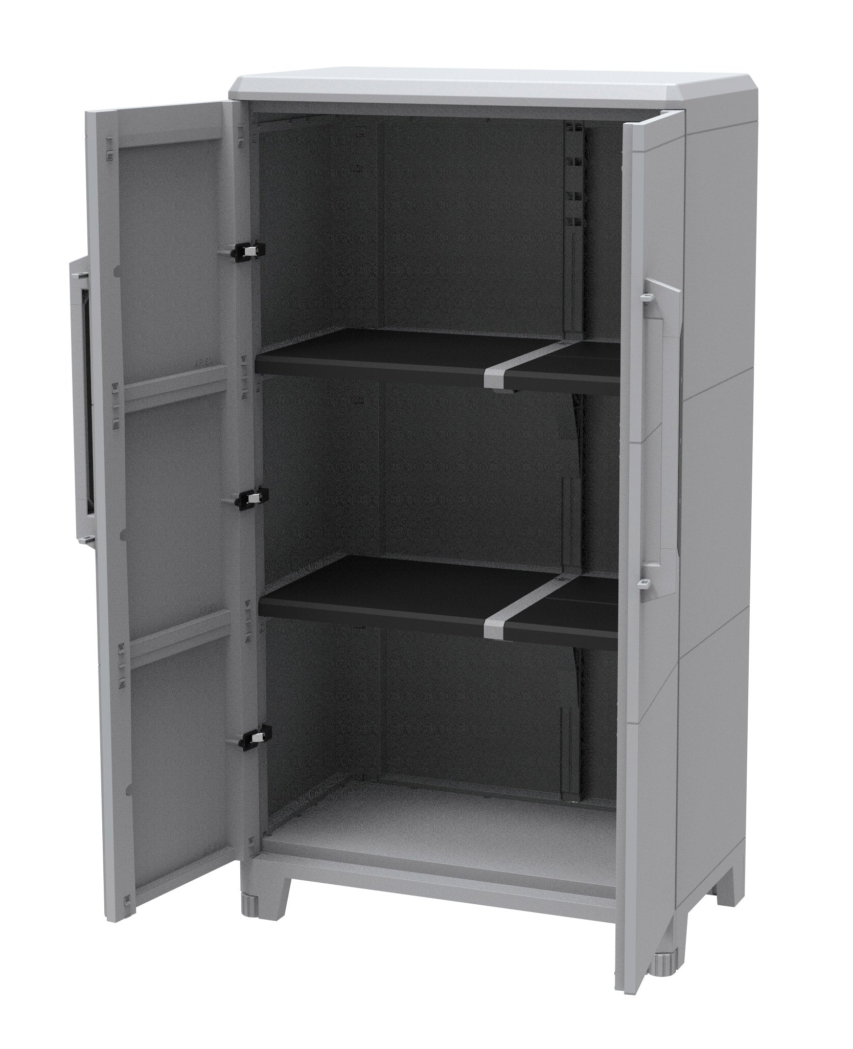 Armadio Portascope Modulare da Esterno 78x43,6x143 cm 2 Ante 2 Ripiani in Polipropilene Transforming Grigio e Nero