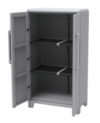 Armadio Portascope Modulare da Esterno 78x43,6x143 cm 2 Ante 2 Ripiani in Polipropilene Transforming Grigio e Nero