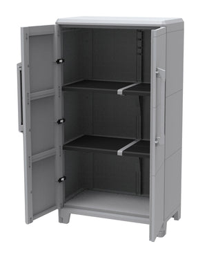 Armadio Portascope Modulare da Esterno 78x43,6x143 cm 2 Ante 2 Ripiani in Polipropilene Transforming Grigio e Nero