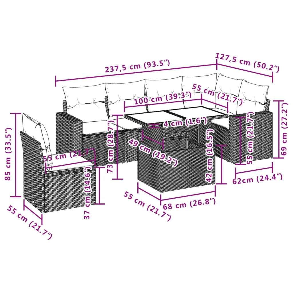 Set Divani da Giardino 7 pz con Cuscini Grigio in Polyrattan 3267310