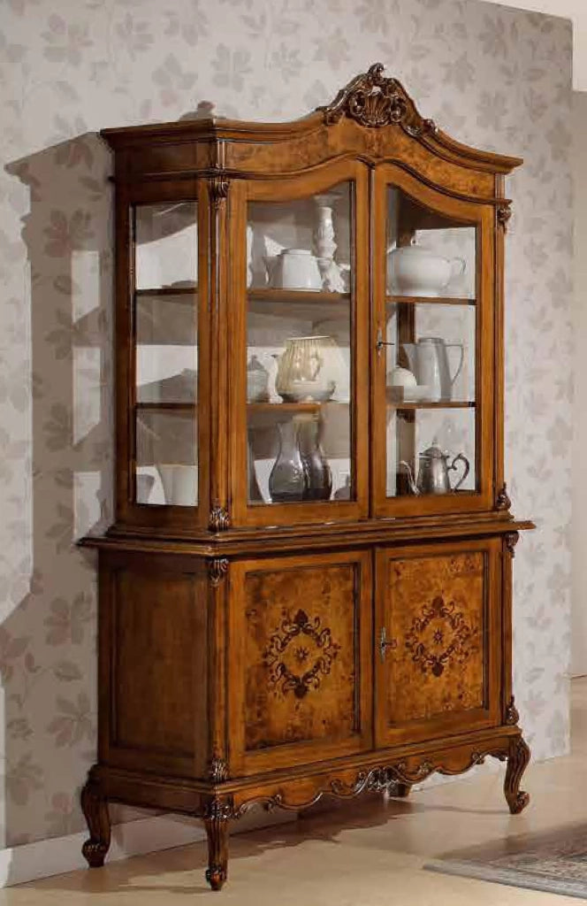 Cristalliera in legno di radica 3 porte 1 cassetto impero finitura bassano l.122 p.56 h.227 - Mobili 2G