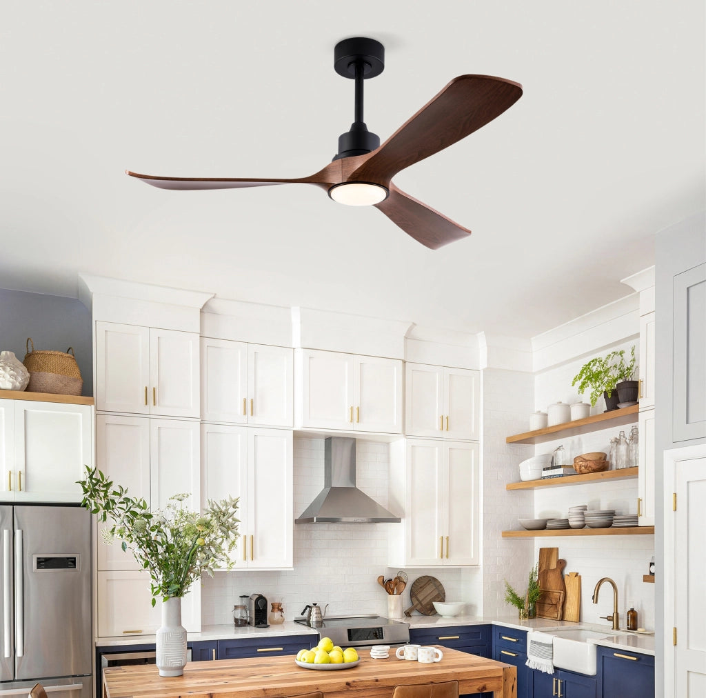 Ventilatore da soffitto con luce 52" a 3 pale ABS, motore DC reversibile, nero e noce scuro