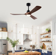 Ventilatore da soffitto con luce 52" a 3 pale ABS, motore DC reversibile, nero e noce scuro