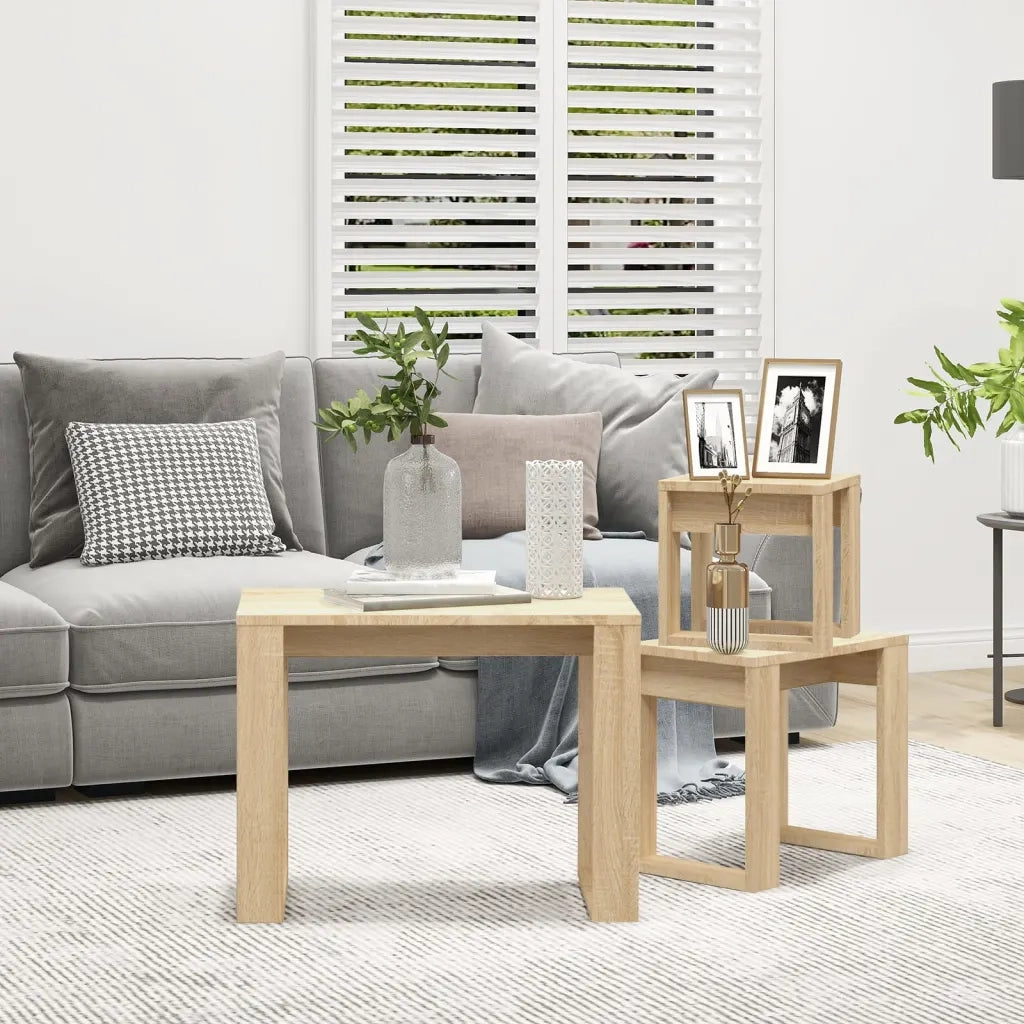 Tavolini Impilabili 3 pz Rovere Sonoma in Legno Multistrato cod mxl 7897