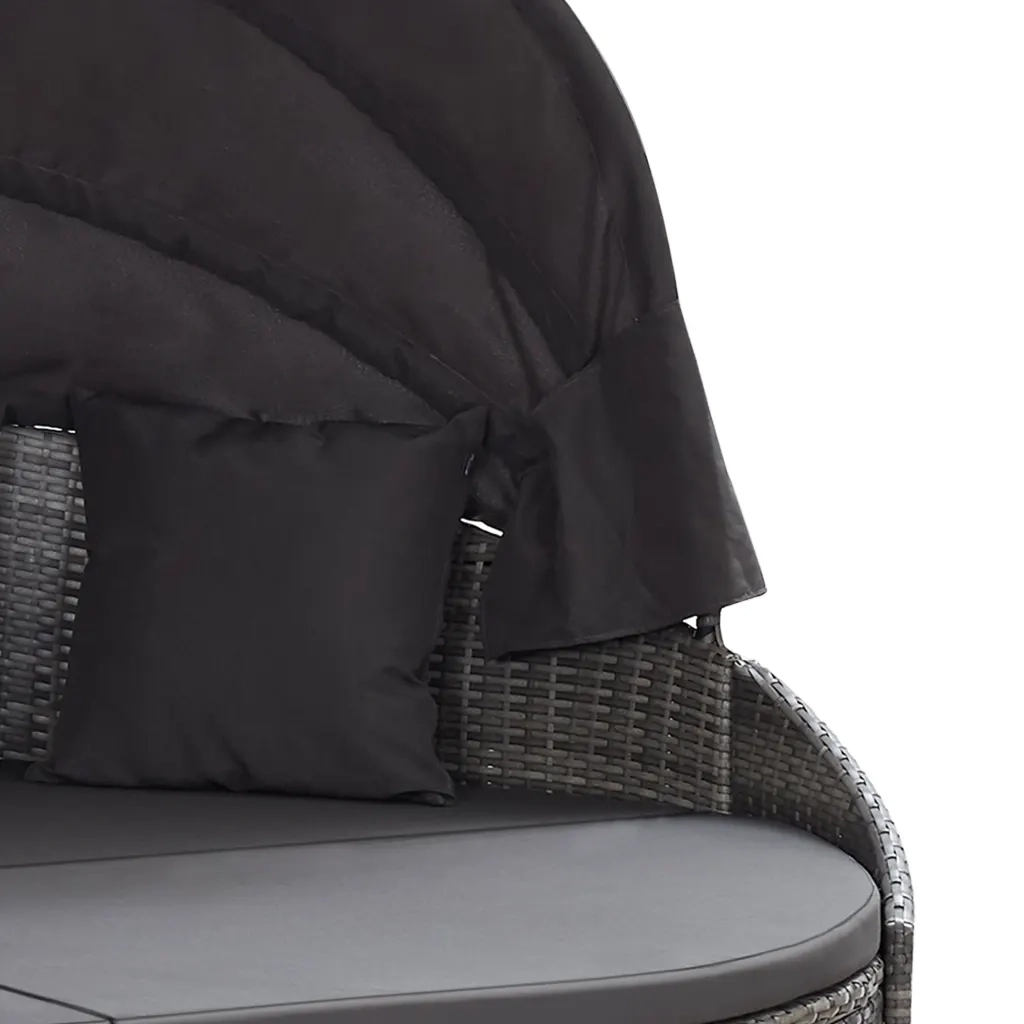 Lettino Prendisole con Baldacchino in Polyrattan Grigio 46093
