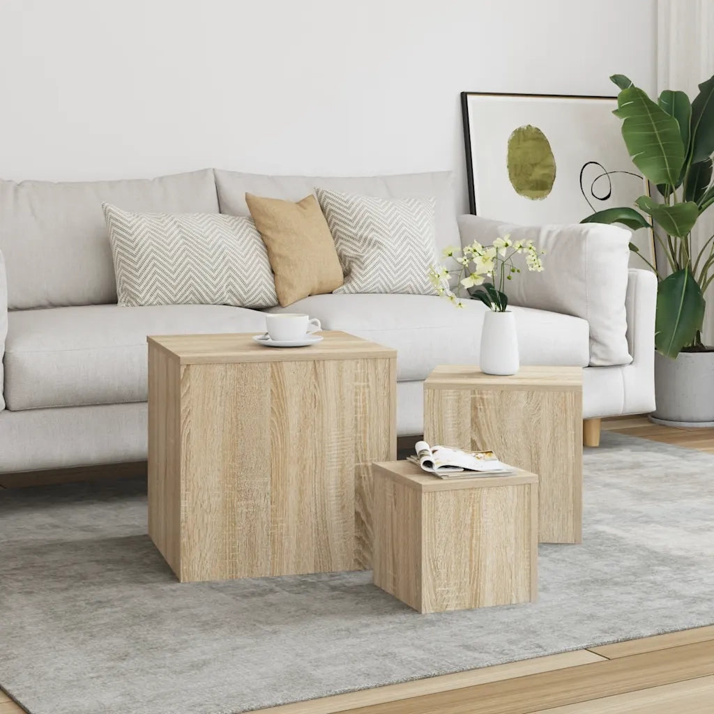 Tavolini 3 pz | Tavolo laterale Rovere Sonoma in Truciolato