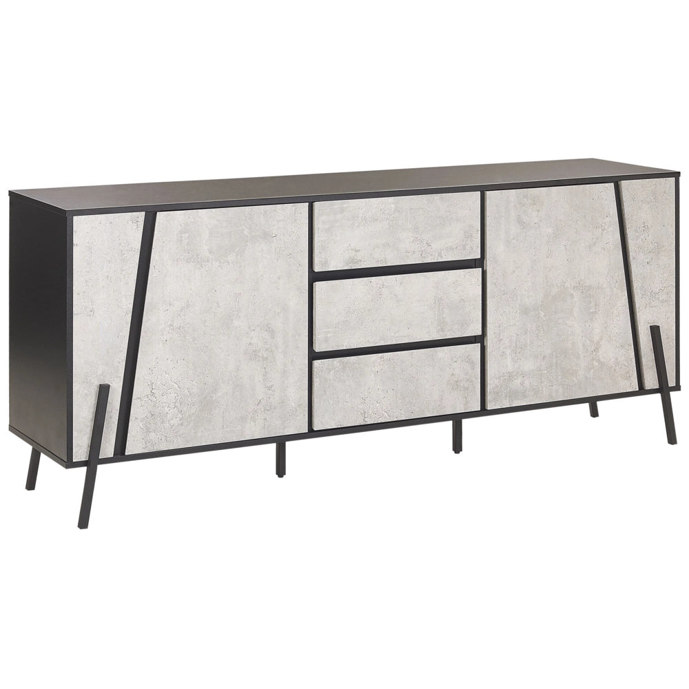 Madia credenza Effetto Cemento con Gambe in Metallo Nero 2 Armadi 3 Cassetti Design Industriale