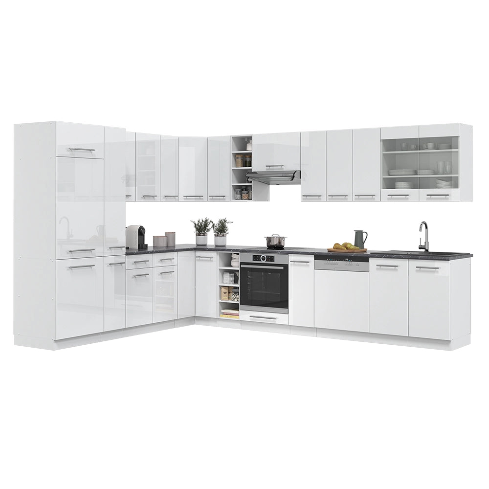 Cucina angolare completa Fame-Line Bianco lucido/Bianco 347 x 60 cm, PL Marmo Vicco