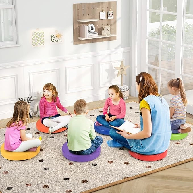 Set di 6 Cuscini per Sedia per Bambini, Cuscini Rotondi da Pavimento con Maniglie per Adulti e Bambini, Sedute Flessibili per Casa Scuola Asilo