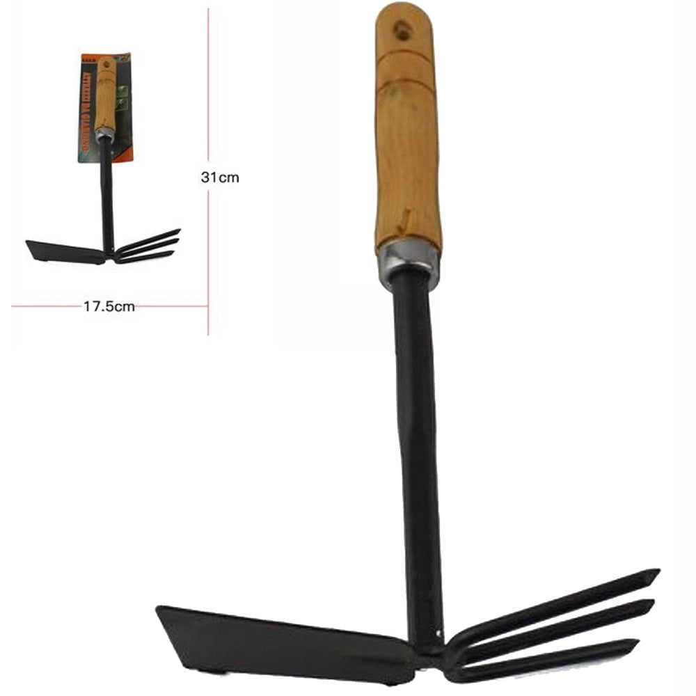 Trade Shop - Zappa Doppia Attrezzo Giardinaggio In Metallo Da Giardino Con Manico In Legno -