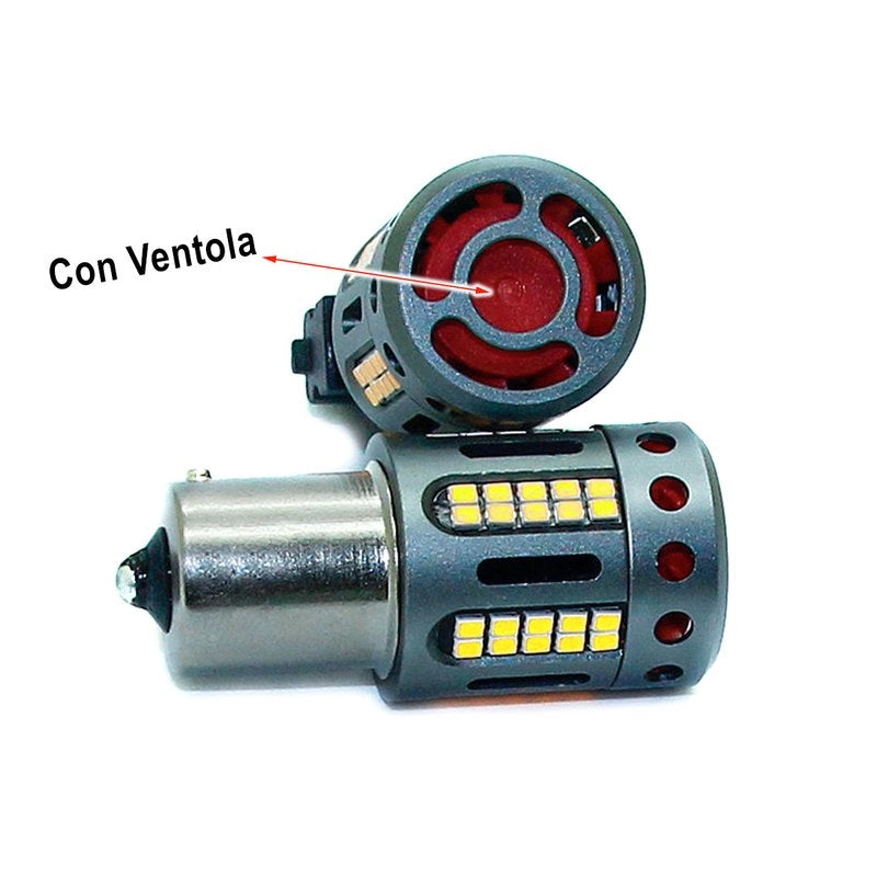 Lampada Led 1156 BA15S P21W 100% Canbus 12V 21W Effettiva Bianco 6000K Piedi Dritti Con Ventola In Testa