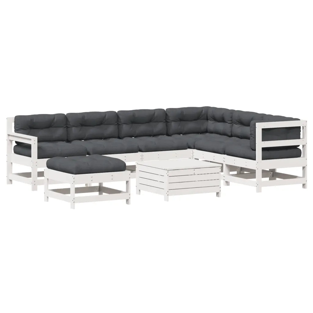 vidaXL Set Salotto Giardino 8pz con Cuscini Bianco Legno Massello Pino
