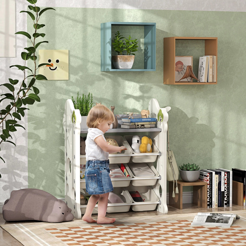 Scaffale Portagiochi a 4 Livelli con 9 Contenitori 77x42x94 cm in HDPE Bianco Crema