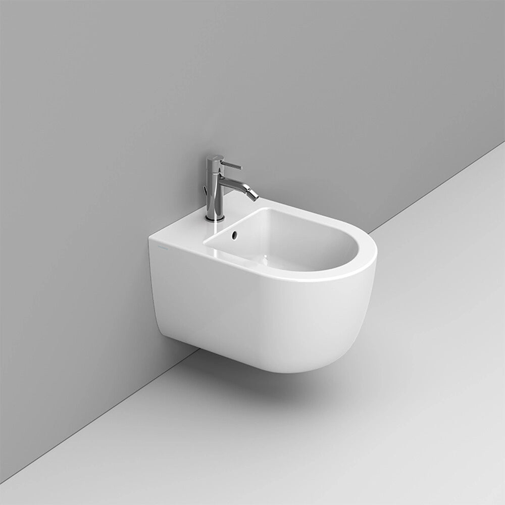 Set sanitari sospesi salvaspazio P. 50 cm bianco con scarico a vortice e copriwc Round Dolomite