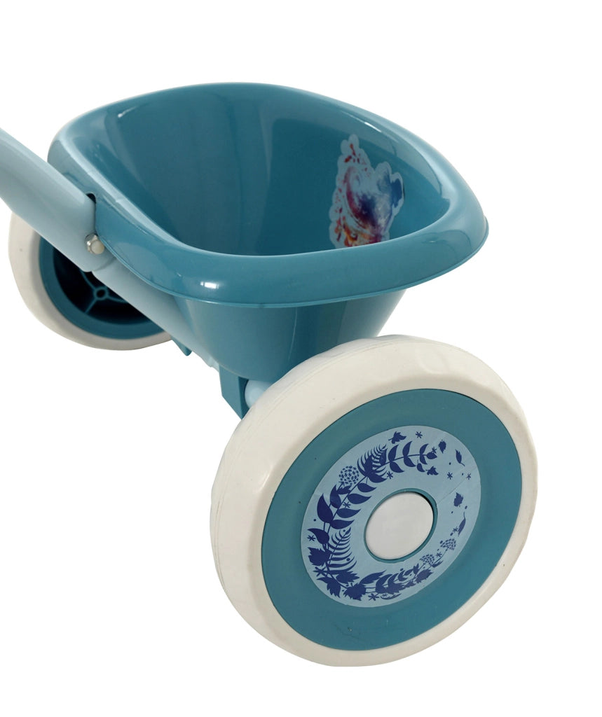 Triciclo a Pedali Primi Passi per Bambini con Maniglione Genitoriale Rimovibile e Vano Contenitore Disney Frozen Azzurro