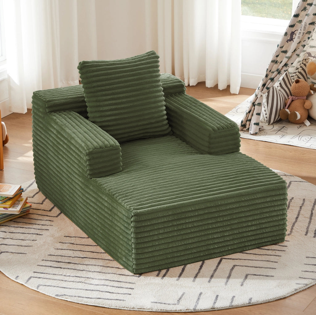 Divano letto ULEVR in velluto a coste verde, chaise longue e poltrona relax con schiuma e molle insacchettate