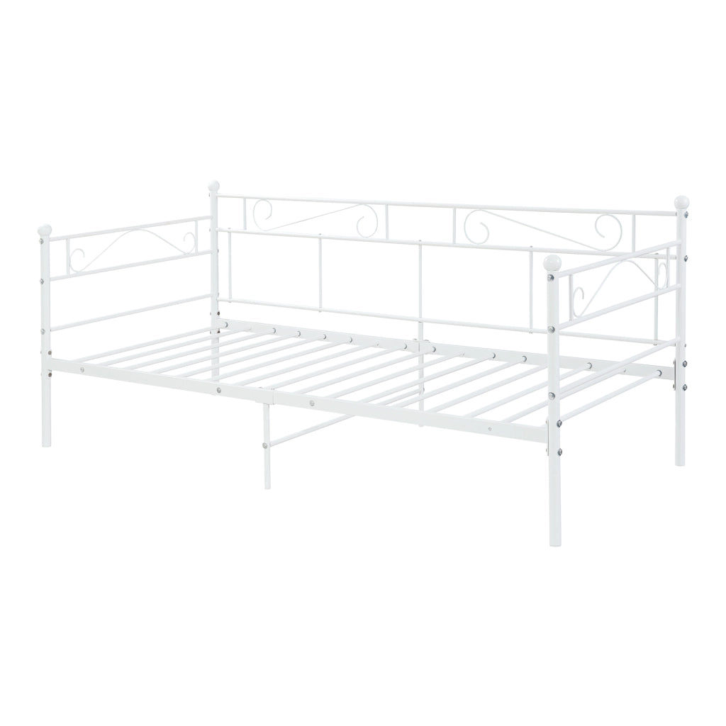 Struttura Divano con Zona di Riposo 90x200 cm Letto Singolo in Acciaio Bianco [en.casa]