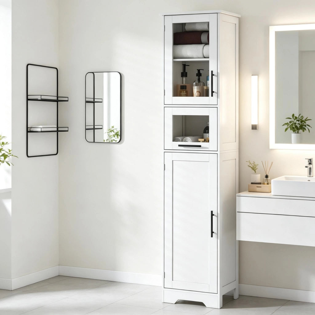 ARMADIO COLONNA BAGNO 40x31x170 cm MDF Bianco con ripiani regolabili