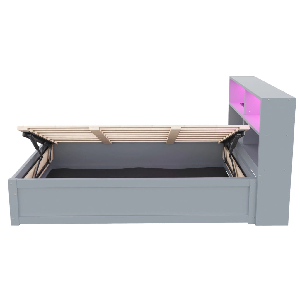 Letto singolo multifunzione con LED, presa integrata e 4 vani contenitivi