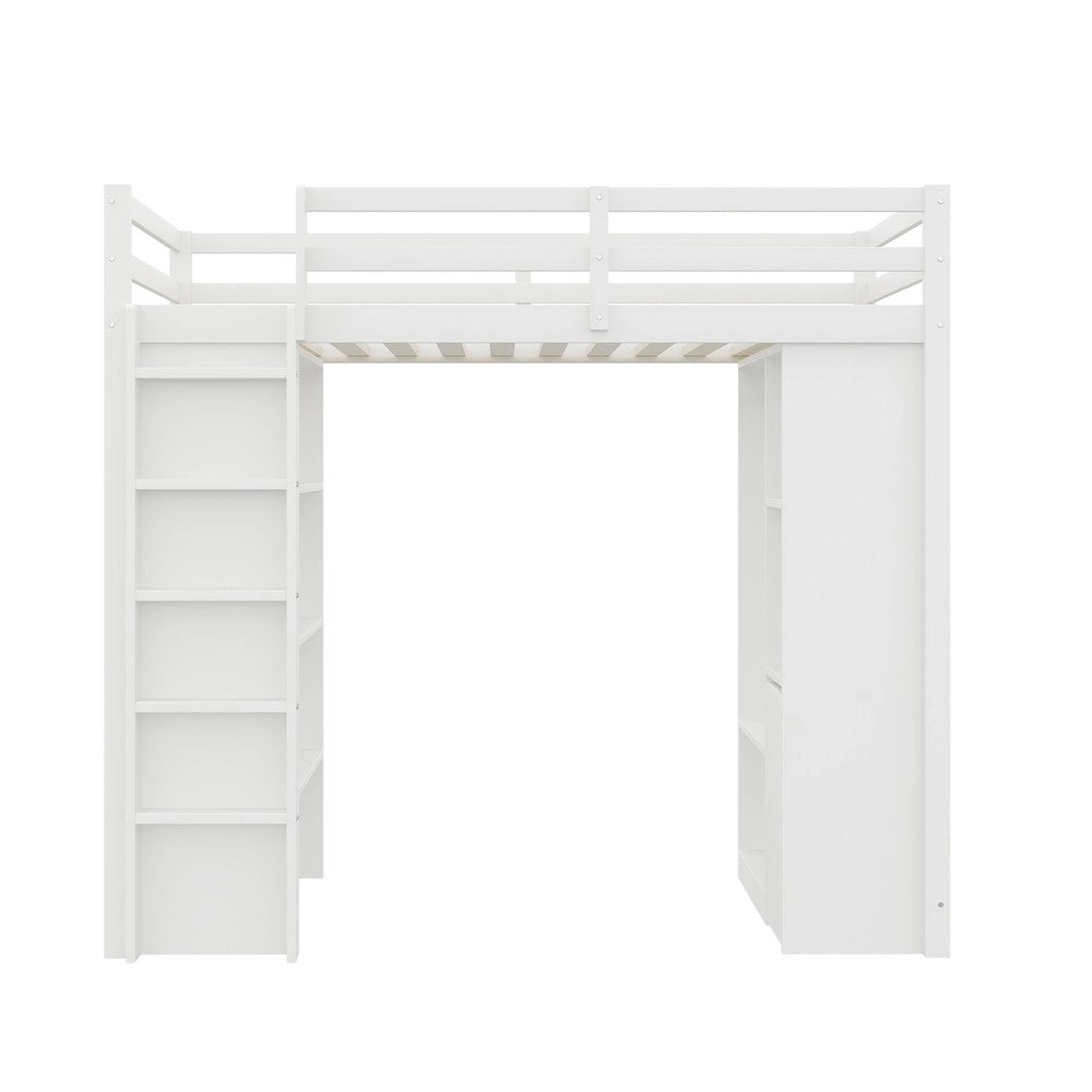 Letto a Soppalco Singolo ¨C MINIMAL ¨C Bianco, con Scaffali, Appendiabiti e Carrello, 90x200