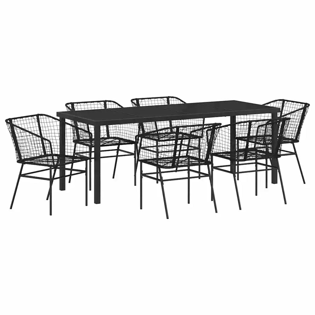 Set da Pranzo per Giardino 7 pcs Nero polyrattan 3380895