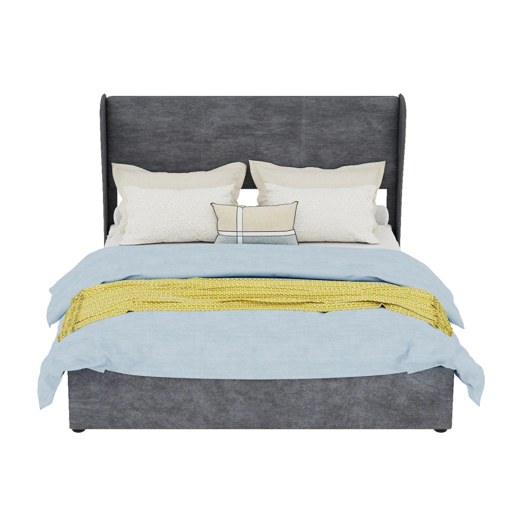 Letto matrimoniale 140x200 cm con testiera imbottita in tessuto grigio