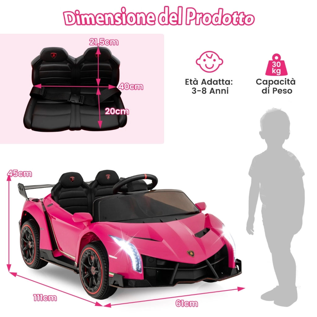 Auto sportiva elettrica per bambini con licenza lamborghini 4WD telecomando 2,4g luci LED, Giocattolo elettrico Rosa-Macchinine giocattoli