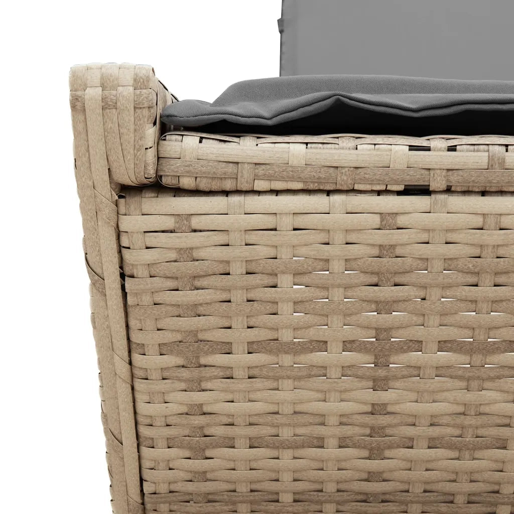 Lettino Prendisole con Cuscini Beige in Polyrattan 368182