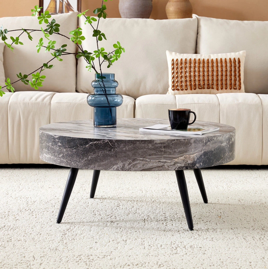 Tavolino da caffè rotondo 70 cm effetto marmo grigio
