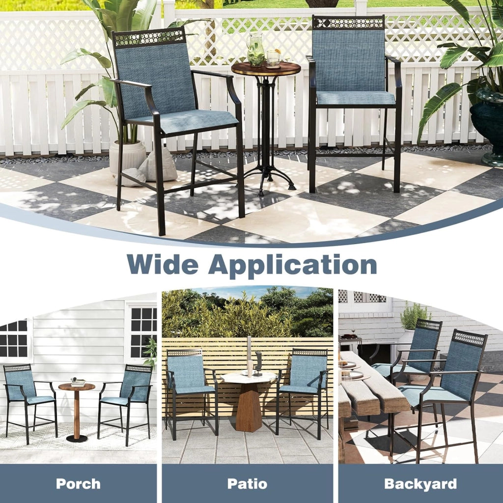 Set di 2 sedie da giardino, da balcone con braccioli e poggiapiedi, per giardino, piscina, balcone e terrazze, portata fino a 180 kg (blu)