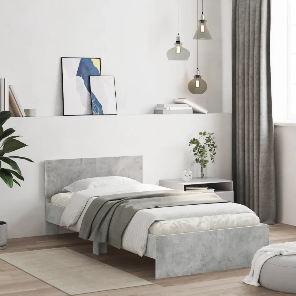 Letto singolo | Letto per adulti | Giroletto con Testiera e LED Grigio Cemento 100x200 cm